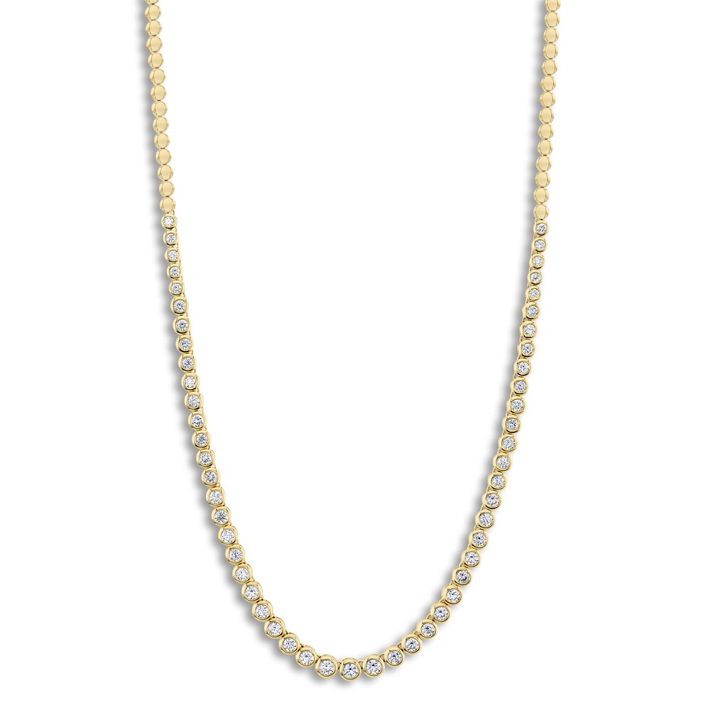 Shy Creation Diamond Tennis Necklace 3-3/8 ct tw Round 14K Yellow Gold 18\" SC55021358V2Z18 1LLgkn48