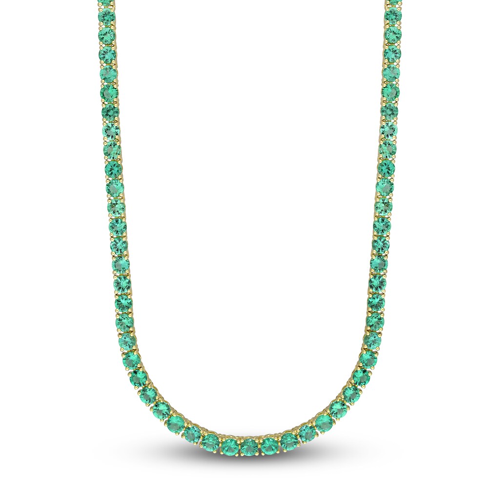 Natural Emerald Tennis Necklace 14K Yellow Gold 16" 1SRmlmK5