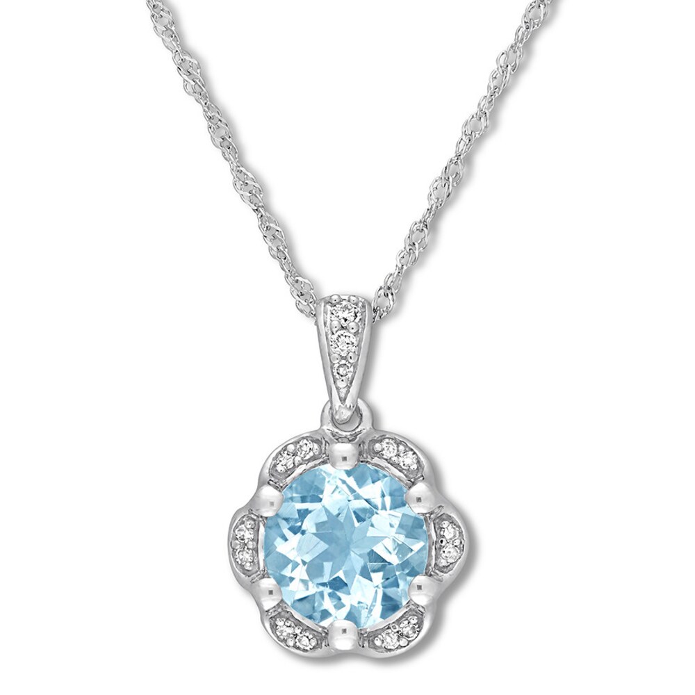 Aquamarine Necklace 1/20 ct tw Diamonds 14K White Gold 1Wh0ax0y Aquamarine Necklace 1/20 ct tw Diamonds 14K White Gold 1Wh0ax0y