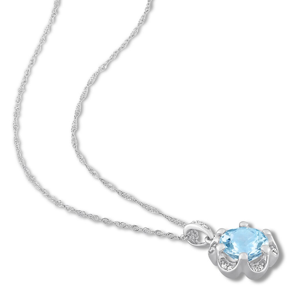Aquamarine Necklace 1/20 ct tw Diamonds 14K White Gold 1Wh0ax0y Aquamarine Necklace 1/20 ct tw Diamonds 14K White Gold 1Wh0ax0y