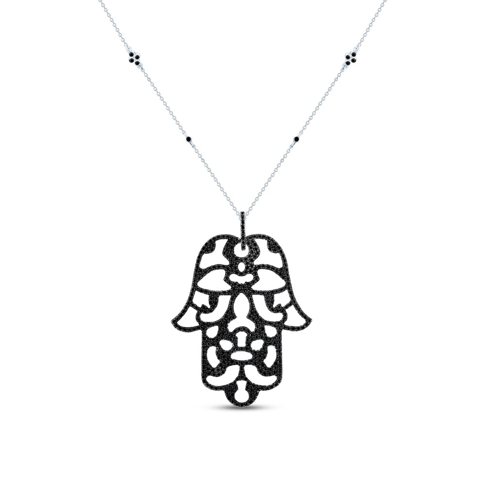 Pnina Tornai Black Diamond Hamsa Hand Necklace 2-1/5 ct tw Round 10K White Gold 1fto17sJ Pnina Tornai Black Diamond Hamsa Hand Necklace 2-1/5 ct tw Round 10K White Gold 1fto17sJ