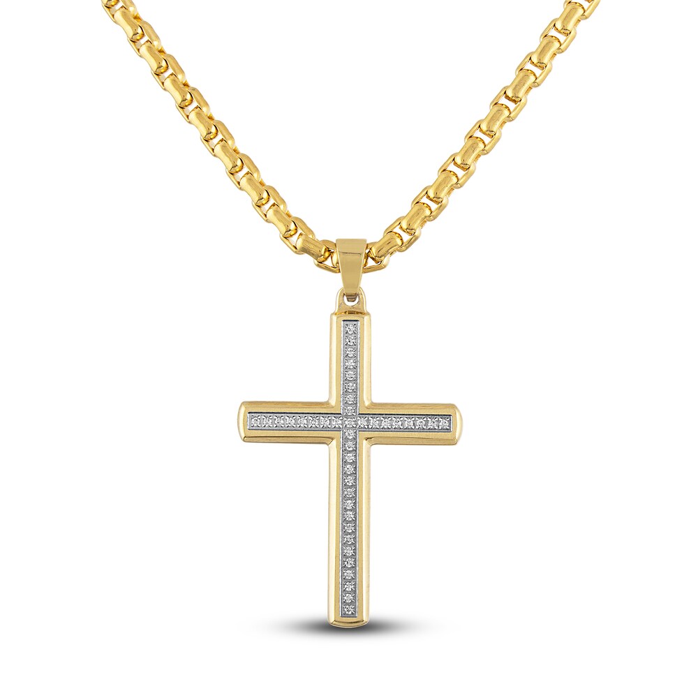 Diamond Necklace 1/5 ct tw Round Gold Ion-Plated Stainless Steel 25rwOIGV Diamond Necklace 1/5 ct tw Round Gold Ion-Plated Stainless Steel 25rwOIGV