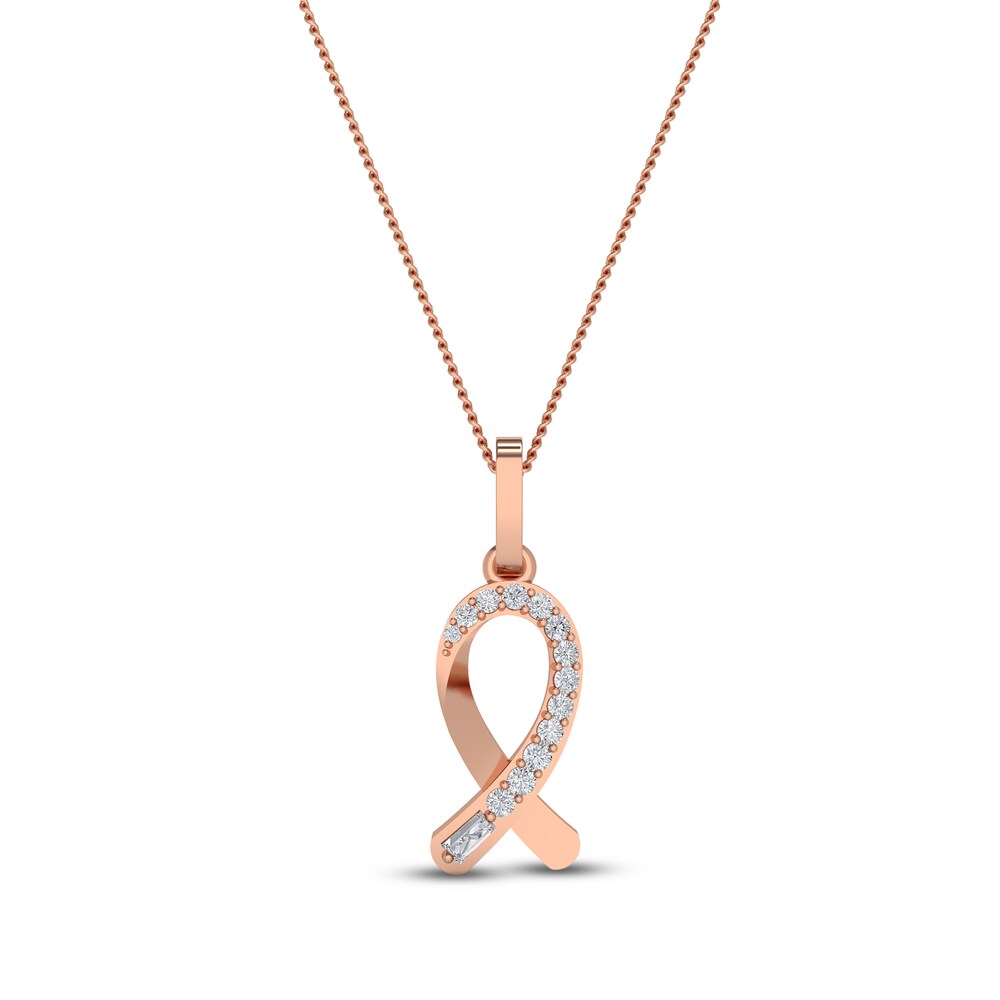 Diamond Ribbon Pendant Necklace 1/10 ct tw Round/Baguette 10K Rose Gold 18" 2QI5mUk1 Diamond Ribbon Pendant Necklace 1/10 ct tw Round/Baguette 10K Rose Gold 18" 2QI5mUk1