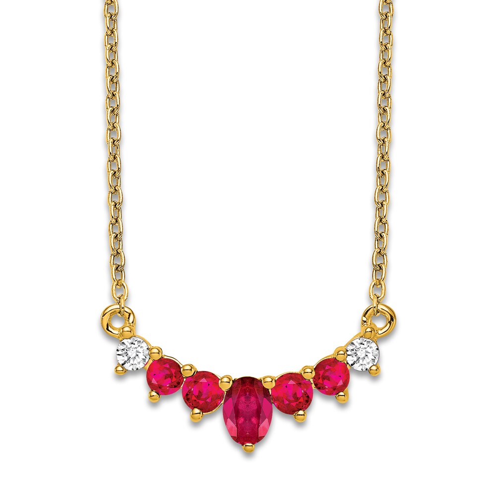Natural Ruby Necklace 1/15 ct tw Diamonds 14K Yellow Gold 18" 2rii6PKD