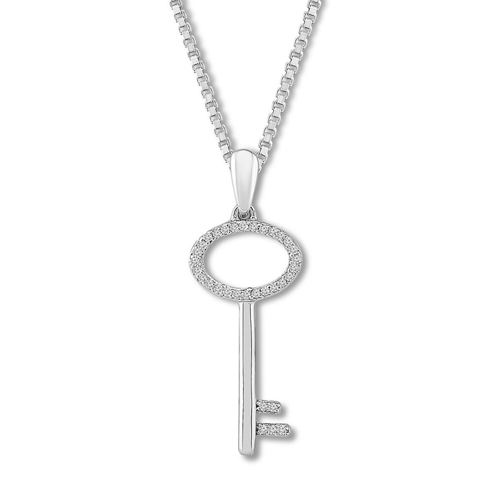 Diamond Key Necklace 1/15 ct tw Round-cut Sterling Silver 34X5r4Dv Diamond Key Necklace 1/15 ct tw Round-cut Sterling Silver 34X5r4Dv