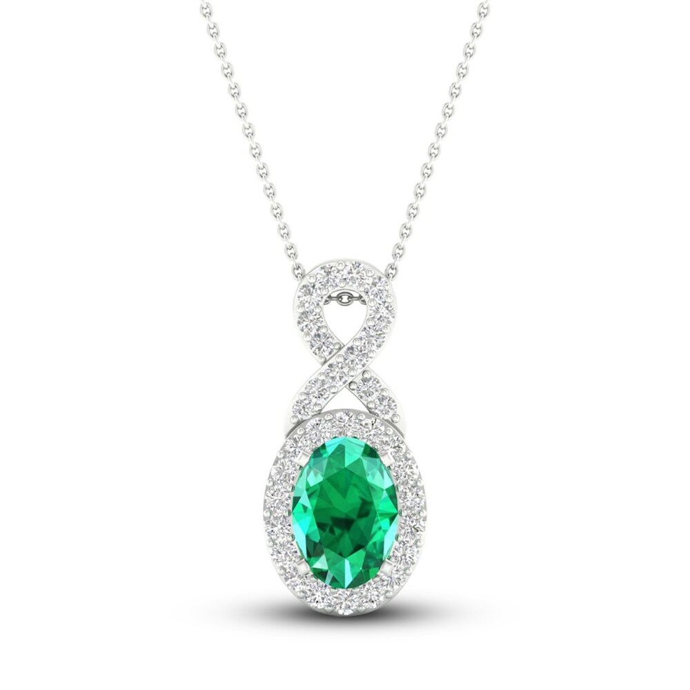 Lab-Created Emerald & Lab-Created White Sapphire Necklace 10K White Gold 18" 3a7GGjpZ Lab-Created Emerald & Lab-Created White Sapphire Necklace 10K White Gold 18" 3a7GGjpZ