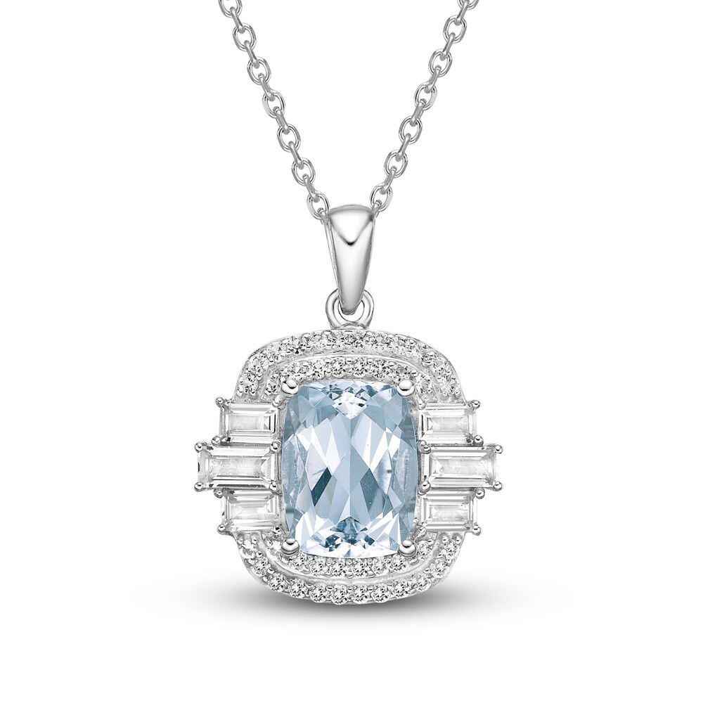 Natural Aquamarine & Natural White Topaz Necklace 10K White Gold 18" 3kz2oDy6