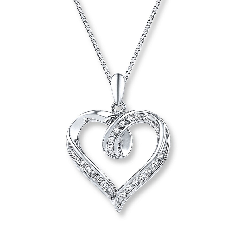 Diamond Heart Necklace 1/8 ct tw Baguette/Round Sterling Silver 3nwDfEAI Diamond Heart Necklace 1/8 ct tw Baguette/Round Sterling Silver 3nwDfEAI