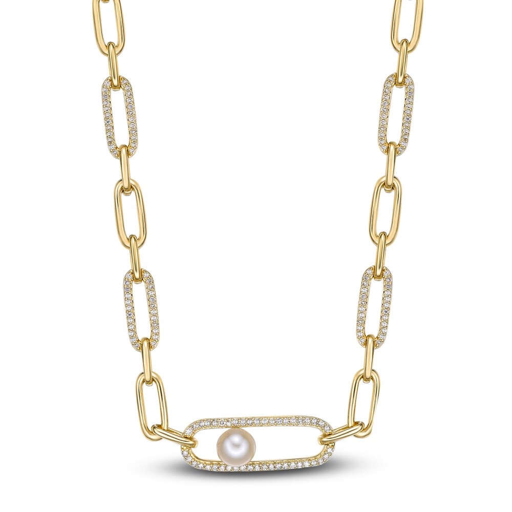 Cultured Freshwater Pearl Clip Necklace 3/8 ct tw Diamonds 10K Yellow Gold 18" 48fmQ56q Cultured Freshwater Pearl Clip Necklace 3/8 ct tw Diamonds 10K Yellow Gold 18" 48fmQ56q