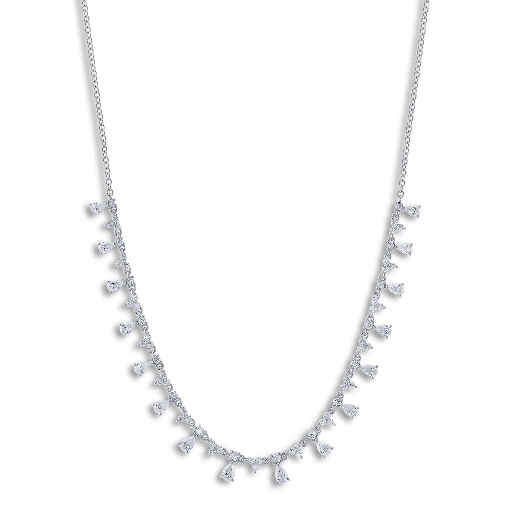 Shy Creation Diamond Necklace 2 ct tw Round/Pear 14K White Gold 18\" SC55019851 4KfJFHJj