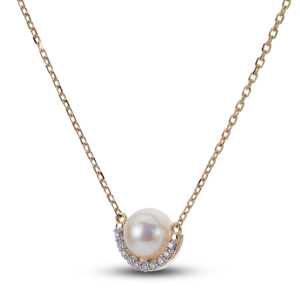 Cultured Akoya Pearl Necklace 1/20 ct tw Diamonds 14K Yellow Gold 18\" 5LWJb6tB Cultured Akoya Pearl Necklace 1/20 ct tw Diamonds 14K Yellow Gold 18\" 5LWJb6tB