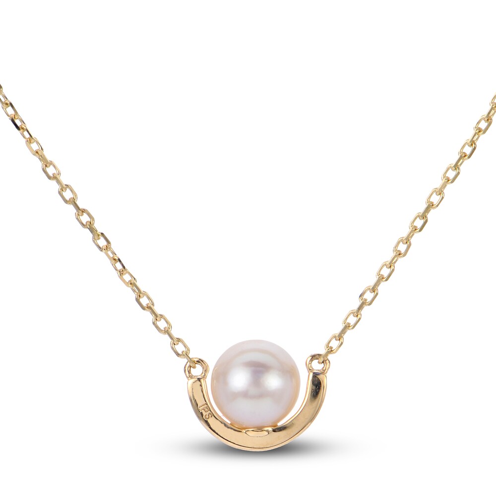 Cultured Akoya Pearl Necklace 1/20 ct tw Diamonds 14K Yellow Gold 18\" 5LWJb6tB Cultured Akoya Pearl Necklace 1/20 ct tw Diamonds 14K Yellow Gold 18\" 5LWJb6tB