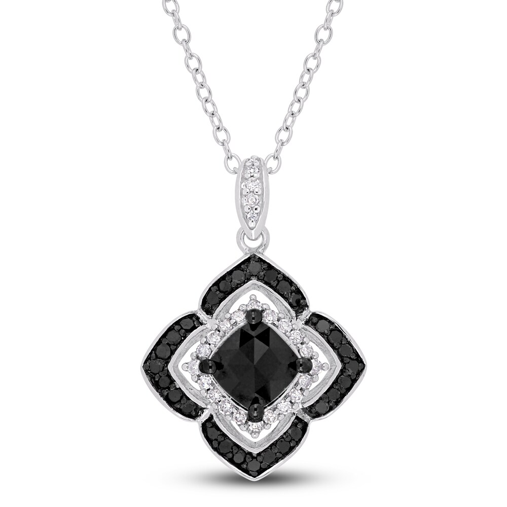 Black & White Diamond Halo Necklace 1-1/3 ct tw Round Sterling Silver 18" 6R8Px5yJ Black & White Diamond Halo Necklace 1-1/3 ct tw Round Sterling Silver 18" 6R8Px5yJ