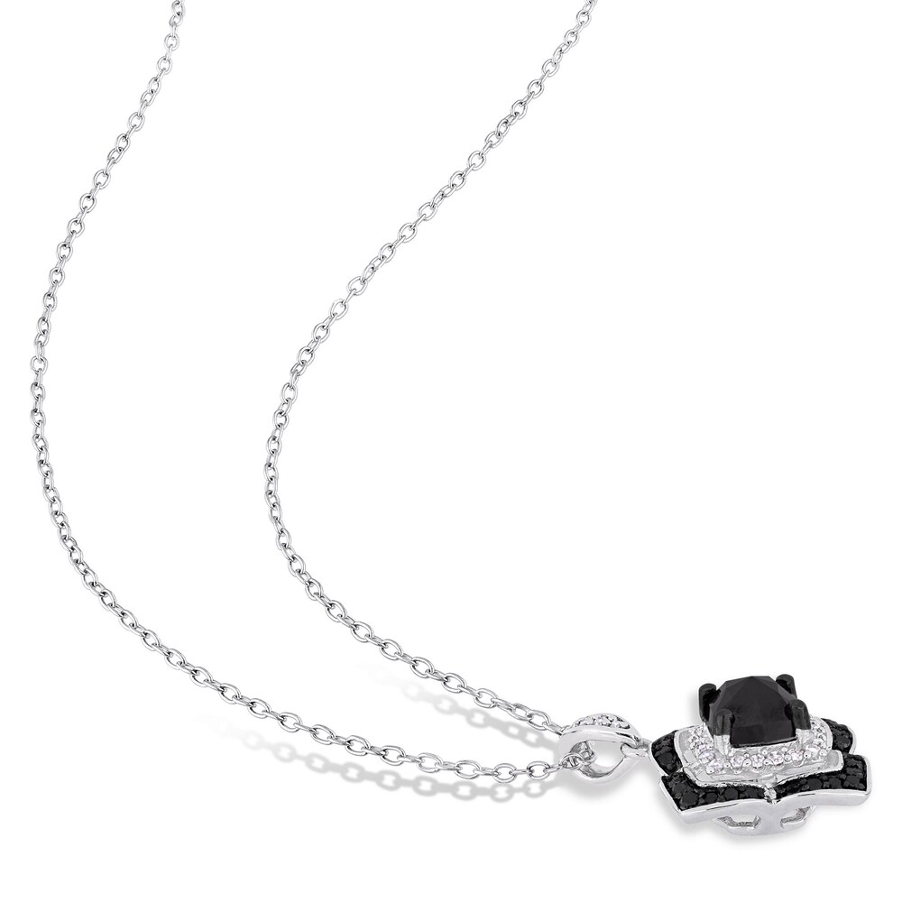 Black & White Diamond Halo Necklace 1-1/3 ct tw Round Sterling Silver 18\" 6R8Px5yJ Black & White Diamond Halo Necklace 1-1/3 ct tw Round Sterling Silver 18\" 6R8Px5yJ
