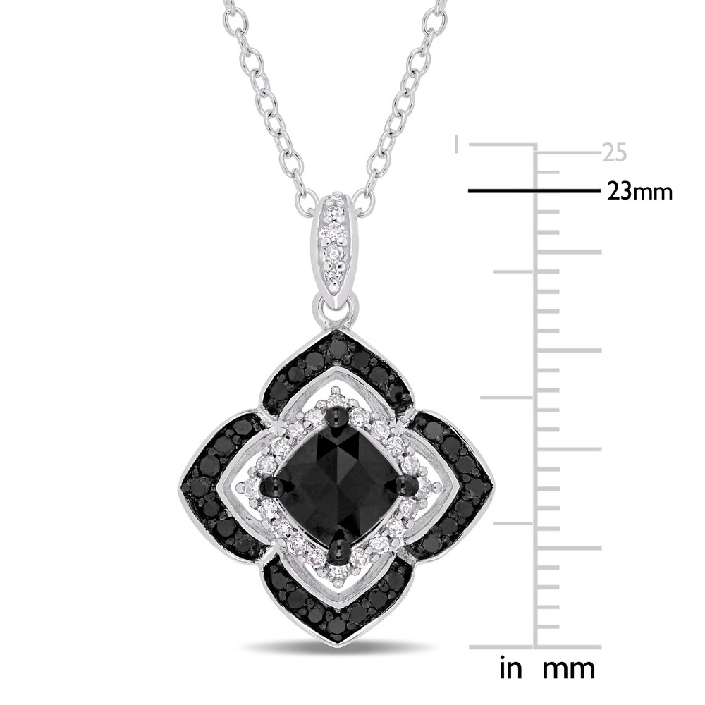 Black & White Diamond Halo Necklace 1-1/3 ct tw Round Sterling Silver 18\" 6R8Px5yJ Black & White Diamond Halo Necklace 1-1/3 ct tw Round Sterling Silver 18\" 6R8Px5yJ