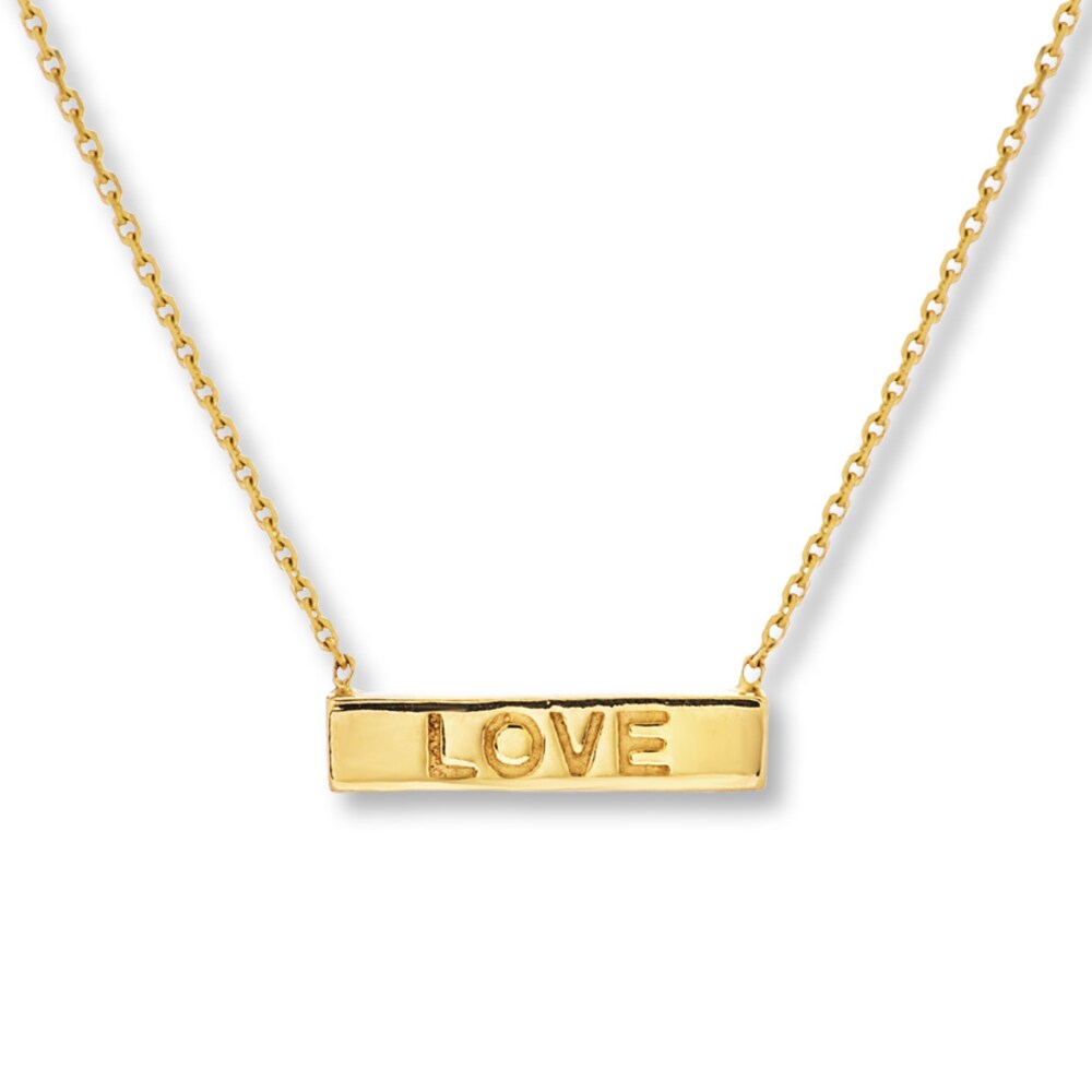 Love" Bar Necklace 14K Yellow Gold 16" Adjustable 6YmWfu4x
