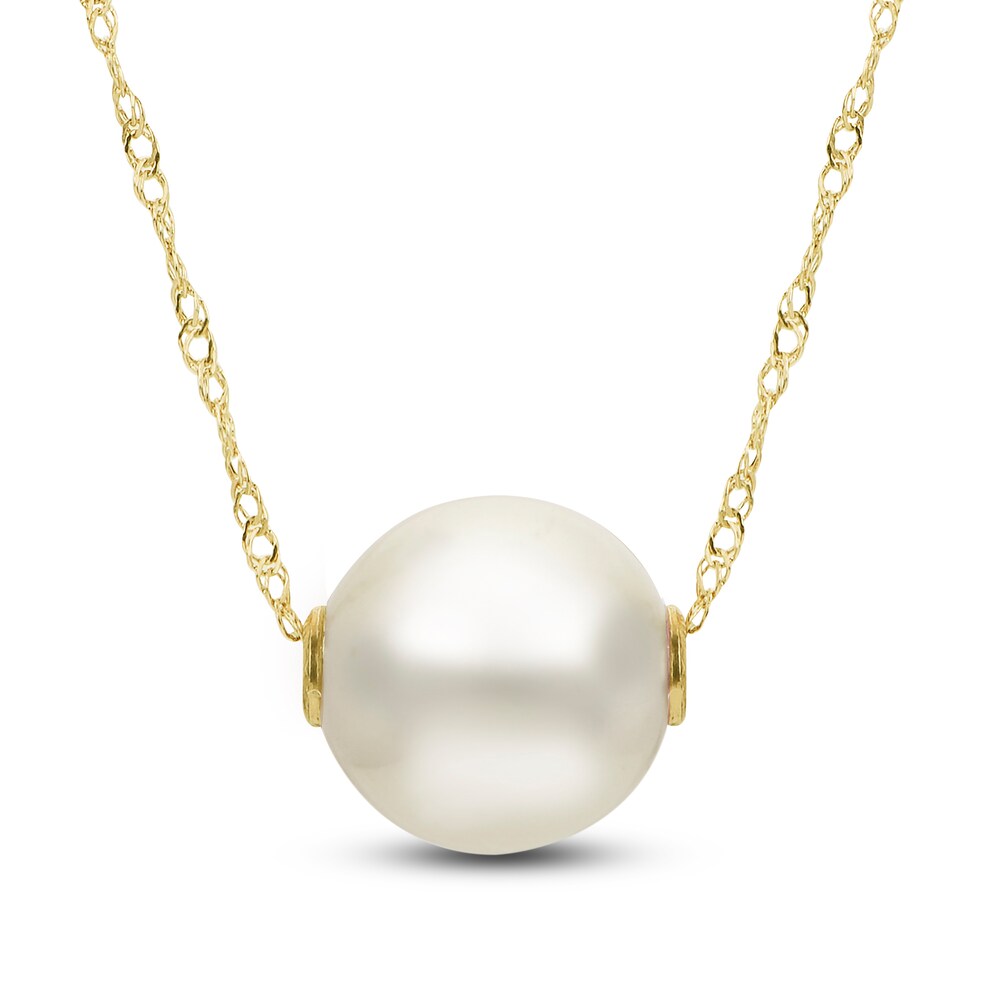 South Sea White Cultured Pearl Drop Necklace 14K Yellow Gold 6x52KHck
