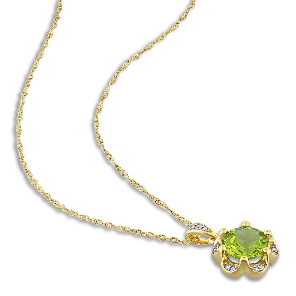 Natural Peridot Necklace 1/20 ct tw Diamonds 14K Yellow Gold 7tETbIu5 Natural Peridot Necklace 1/20 ct tw Diamonds 14K Yellow Gold 7tETbIu5