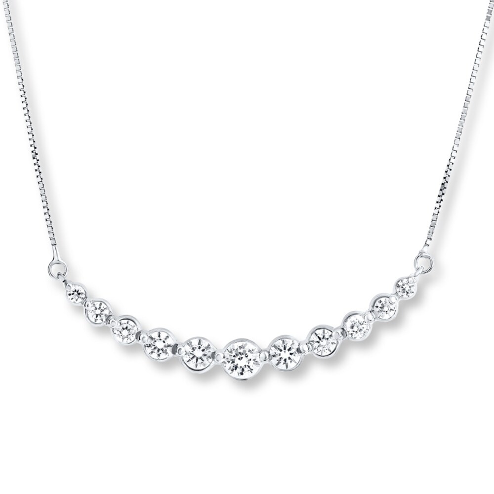 Curved Bar Necklace 1 ct tw Diamonds 14K White Gold 8M8l46Je Curved Bar Necklace 1 ct tw Diamonds 14K White Gold 8M8l46Je