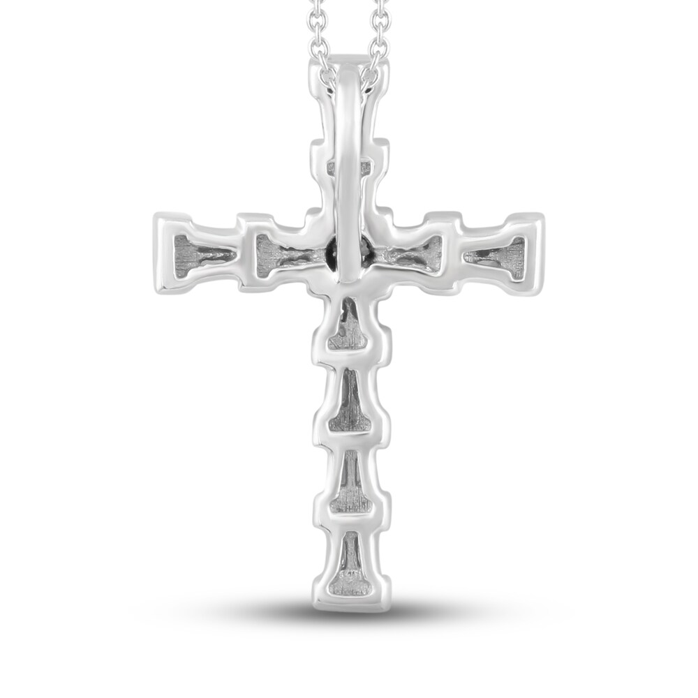 Diamond Cross Pendant Necklace 1/4 ct tw Round/Baguette 10K White Gold 8VWkL3gb