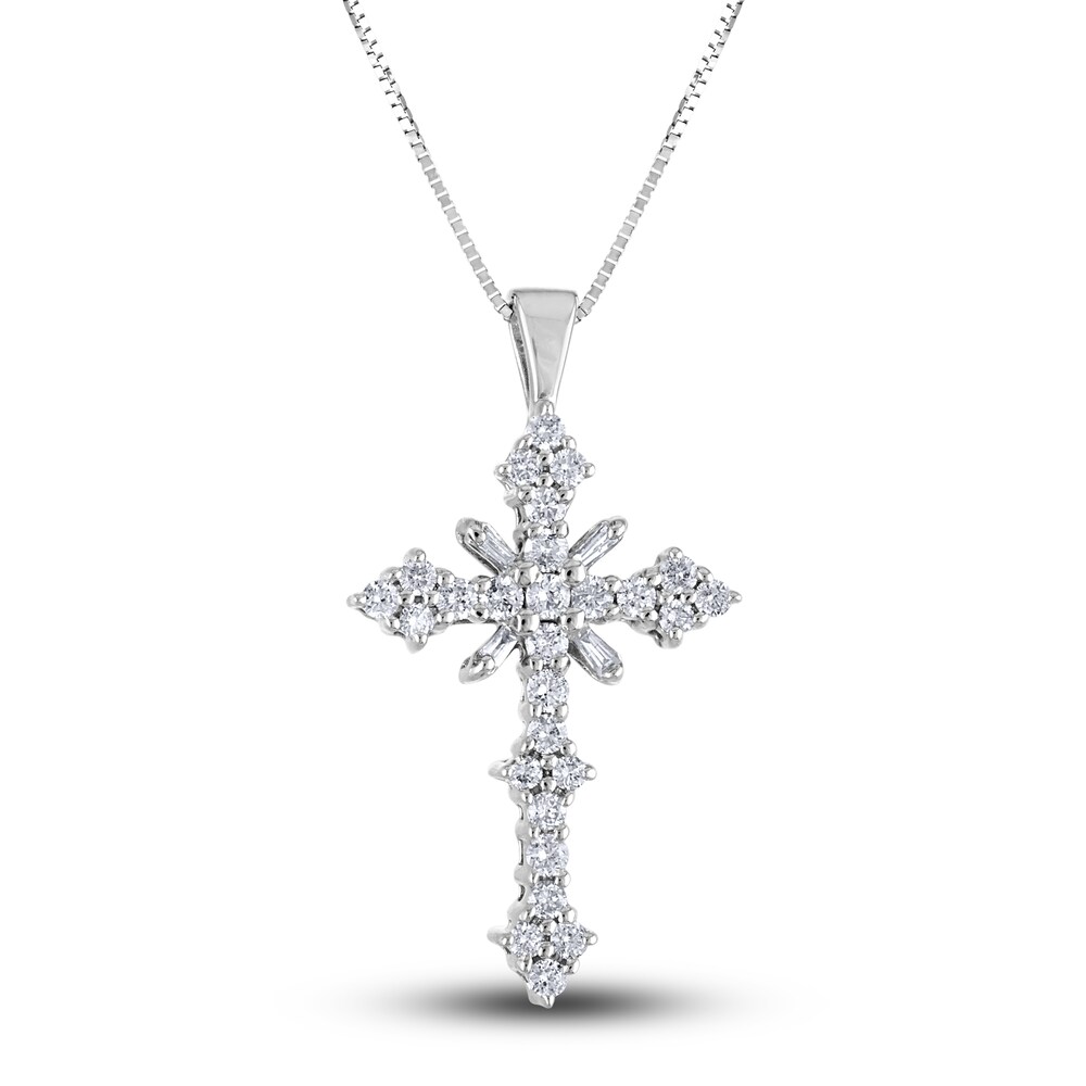 Diamond Cross Pendant Necklace 1-1/2 ct tw Round/Baguette 14K White Gold 18" 8is4rtCb Diamond Cross Pendant Necklace 1-1/2 ct tw Round/Baguette 14K White Gold 18" 8is4rtCb