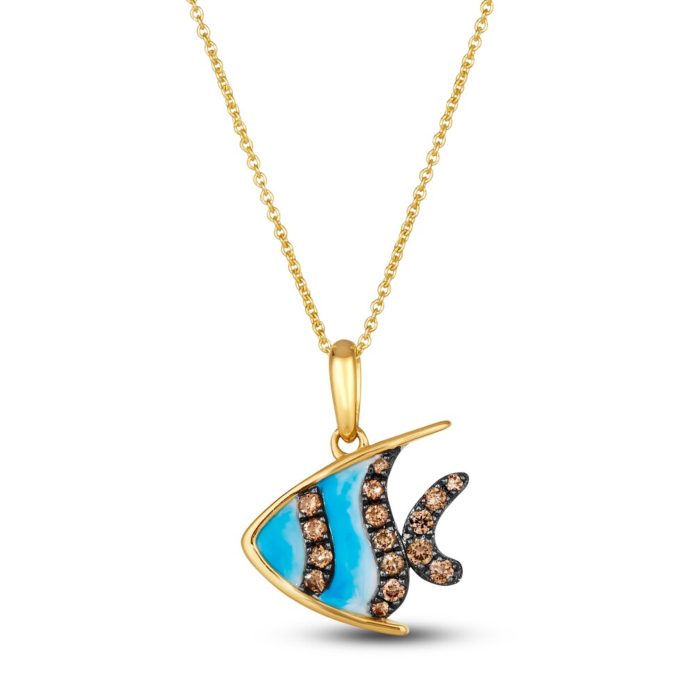 Le Vian Diamond Fish Pendant Necklace 1/4 ct tw Round Blue Enamel 14K Honey Gold 19" 8pY0euKM Le Vian Diamond Fish Pendant Necklace 1/4 ct tw Round Blue Enamel 14K Honey Gold 19" 8pY0euKM