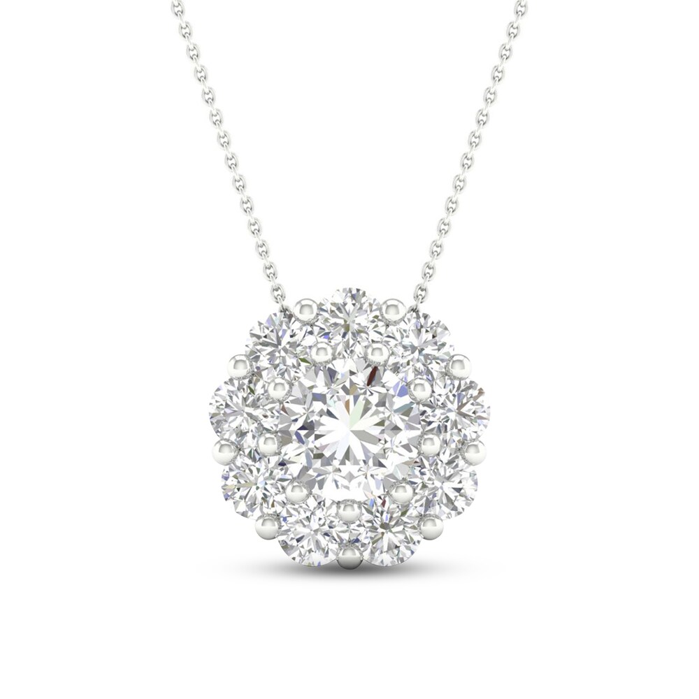Lab-Created Diamond Pendant Necklace 2 ct tw Round 14K White Gold 9KtyT2GS