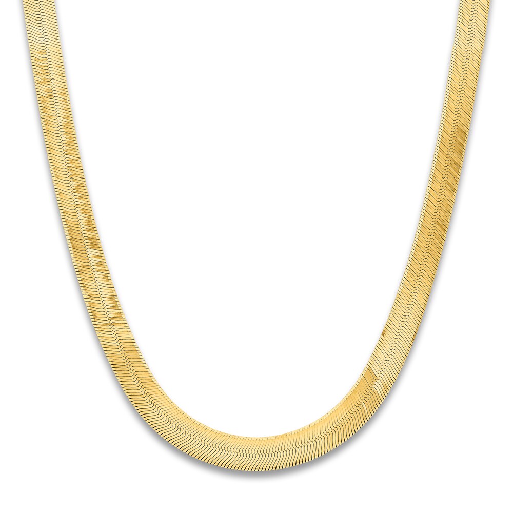 Herringbone Chain Necklace 14K Yellow Gold 20\" 10mm AEukjrRl