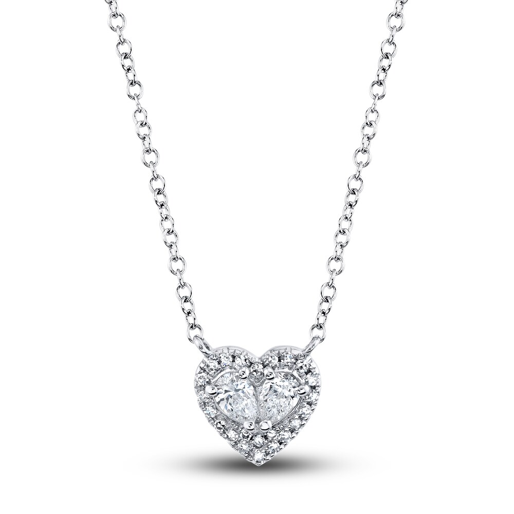 Shy Creation Diamond Heart Necklace 1/5 ct tw Pear/Round 14K White Gold 18" SC55019751 AHErbf1h Shy Creation Diamond Heart Necklace 1/5 ct tw Pear/Round 14K White Gold 18" SC55019751 AHErbf1h