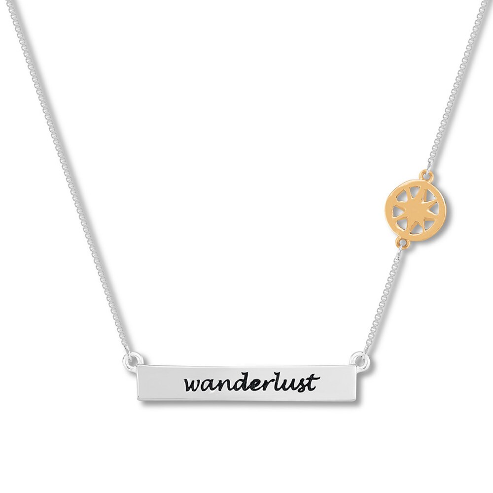Wanderlust Bar Necklace with Compass Sterling Silver/10K Gold AXjwLksT Wanderlust Bar Necklace with Compass Sterling Silver/10K Gold AXjwLksT