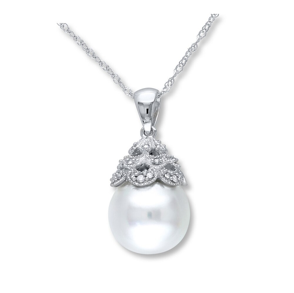 Cultured Pearl Necklace 1/20 ct tw Diamonds 14K White Gold AxN1pUxN Cultured Pearl Necklace 1/20 ct tw Diamonds 14K White Gold AxN1pUxN