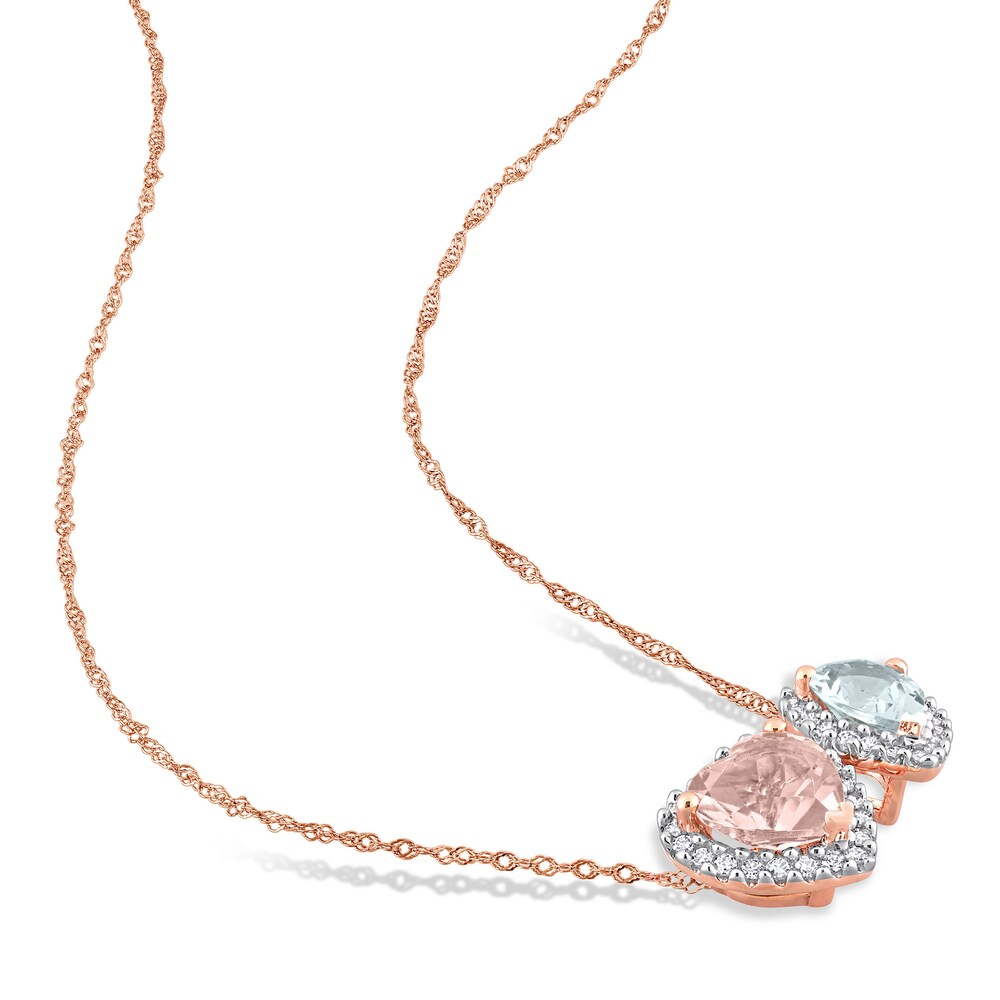 Natural Aquamarine & Natural Morganite Heart Necklace 1/5 ct tw Diamonds 14K Rose Gold 17\" B1Xcld0v Natural Aquamarine & Natural Morganite Heart Necklace 1/5 ct tw Diamonds 14K Rose Gold 17\" B1Xcld0v