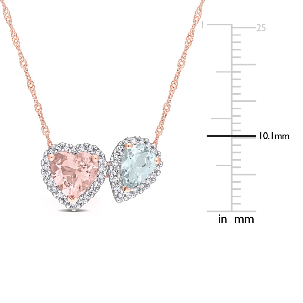 Natural Aquamarine & Natural Morganite Heart Necklace 1/5 ct tw Diamonds 14K Rose Gold 17\" B1Xcld0v Natural Aquamarine & Natural Morganite Heart Necklace 1/5 ct tw Diamonds 14K Rose Gold 17\" B1Xcld0v