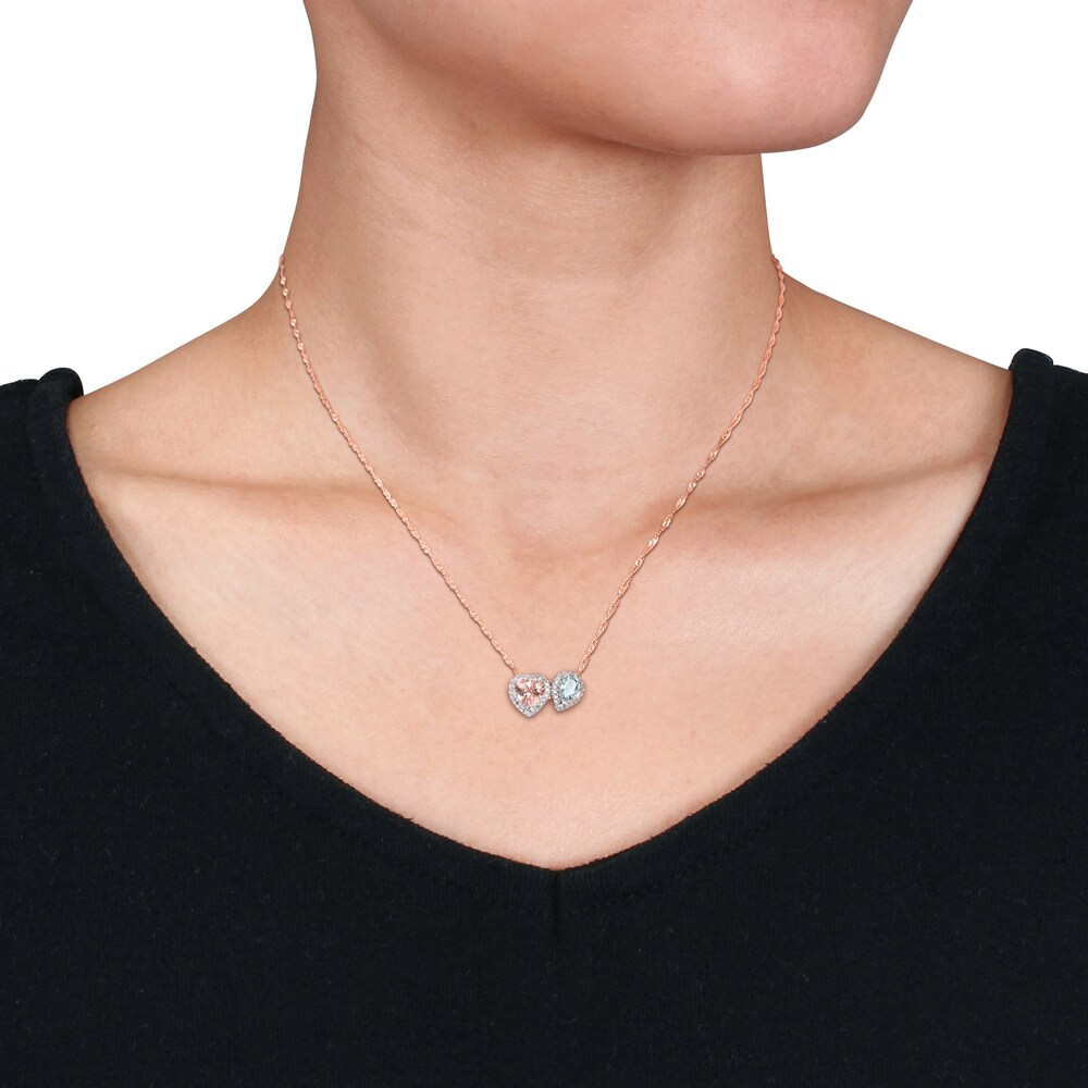 Natural Aquamarine & Natural Morganite Heart Necklace 1/5 ct tw Diamonds 14K Rose Gold 17\" B1Xcld0v Natural Aquamarine & Natural Morganite Heart Necklace 1/5 ct tw Diamonds 14K Rose Gold 17\" B1Xcld0v
