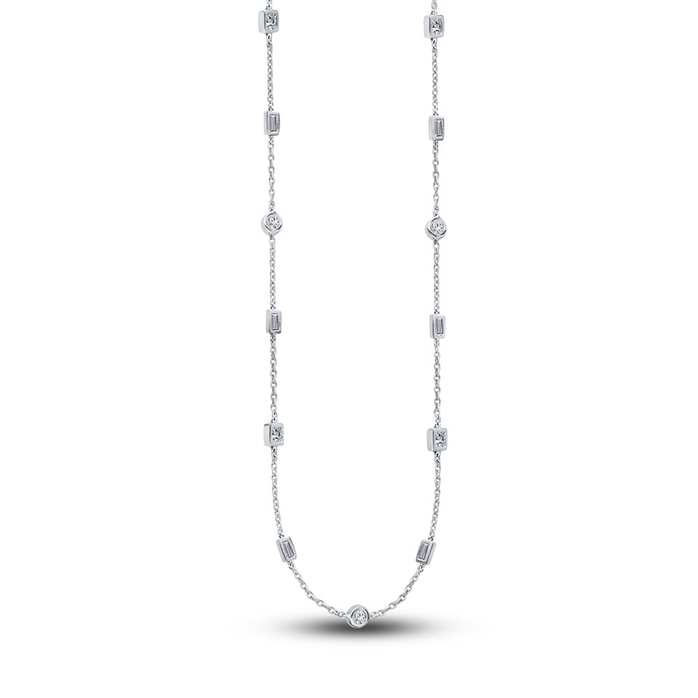 Kallati Diamond Pendant Necklace 5/8 ct tw Baguette/Round 14K White Gold 18.5\" BKDIBsEM