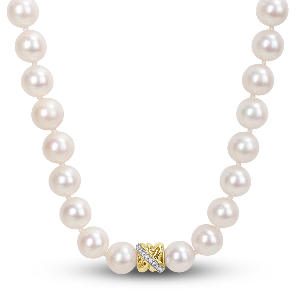 Cultured Freshwater Pearl Necklace 1/10 ct tw Diamonds 14K Yellow Gold 17" BvWAjIWp Cultured Freshwater Pearl Necklace 1/10 ct tw Diamonds 14K Yellow Gold 17" BvWAjIWp