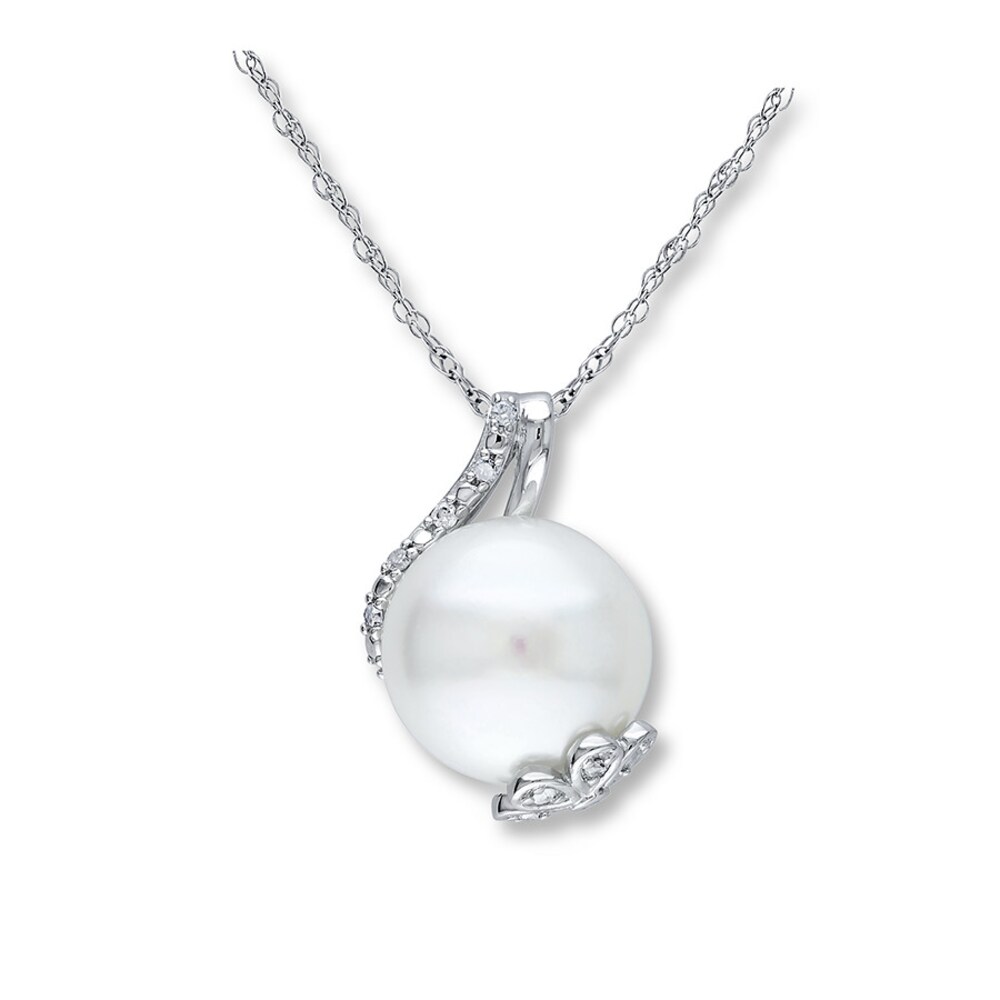 Cultured Pearl Necklace 1/10 ct tw Diamonds Sterling Silver BxEw8DgW Cultured Pearl Necklace 1/10 ct tw Diamonds Sterling Silver BxEw8DgW