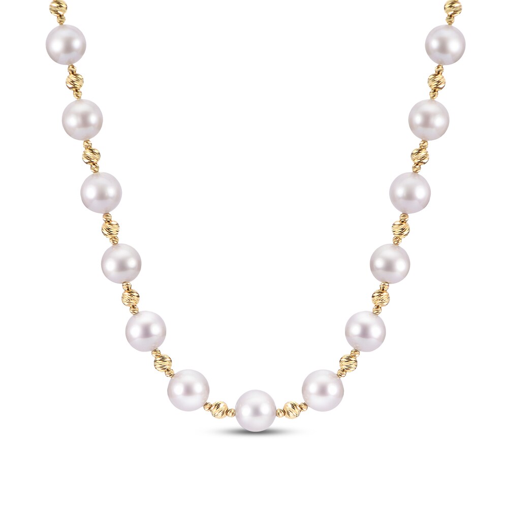 Diamond-Cut Cultured Akoya Pearl Necklace 14K Yellow Gold C83YaeF5