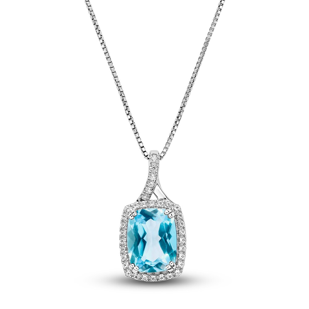 Natural Blue Topaz & Lab-Created White Sapphire Pendant Necklace 10K White Gold 18" C86ck1FI Natural Blue Topaz & Lab-Created White Sapphire Pendant Necklace 10K White Gold 18" C86ck1FI