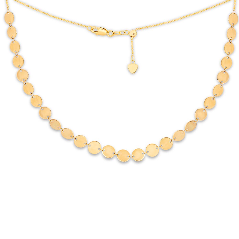 Round Disc Choker Necklace 14K Yellow Gold 16" Adjustable CvLo8xEL Round Disc Choker Necklace 14K Yellow Gold 16" Adjustable CvLo8xEL