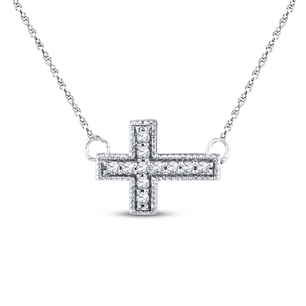 Sideways Cross Necklace 1/15 ct tw Diamonds 10K White Gold DGVsoXP6 Sideways Cross Necklace 1/15 ct tw Diamonds 10K White Gold DGVsoXP6
