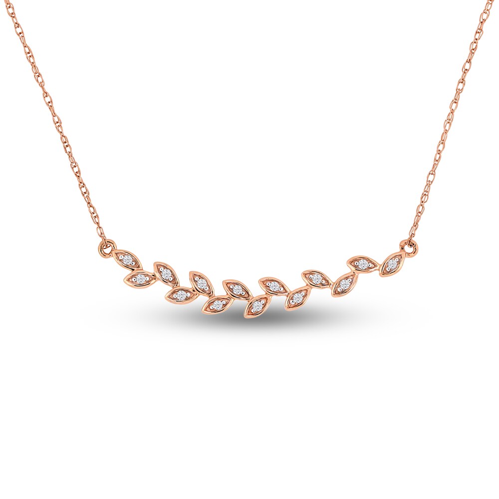 Diamond Leaf Bar Necklace 1/20 ct tw Round 10K Rose Gold 17" DkOwmBoR Diamond Leaf Bar Necklace 1/20 ct tw Round 10K Rose Gold 17" DkOwmBoR