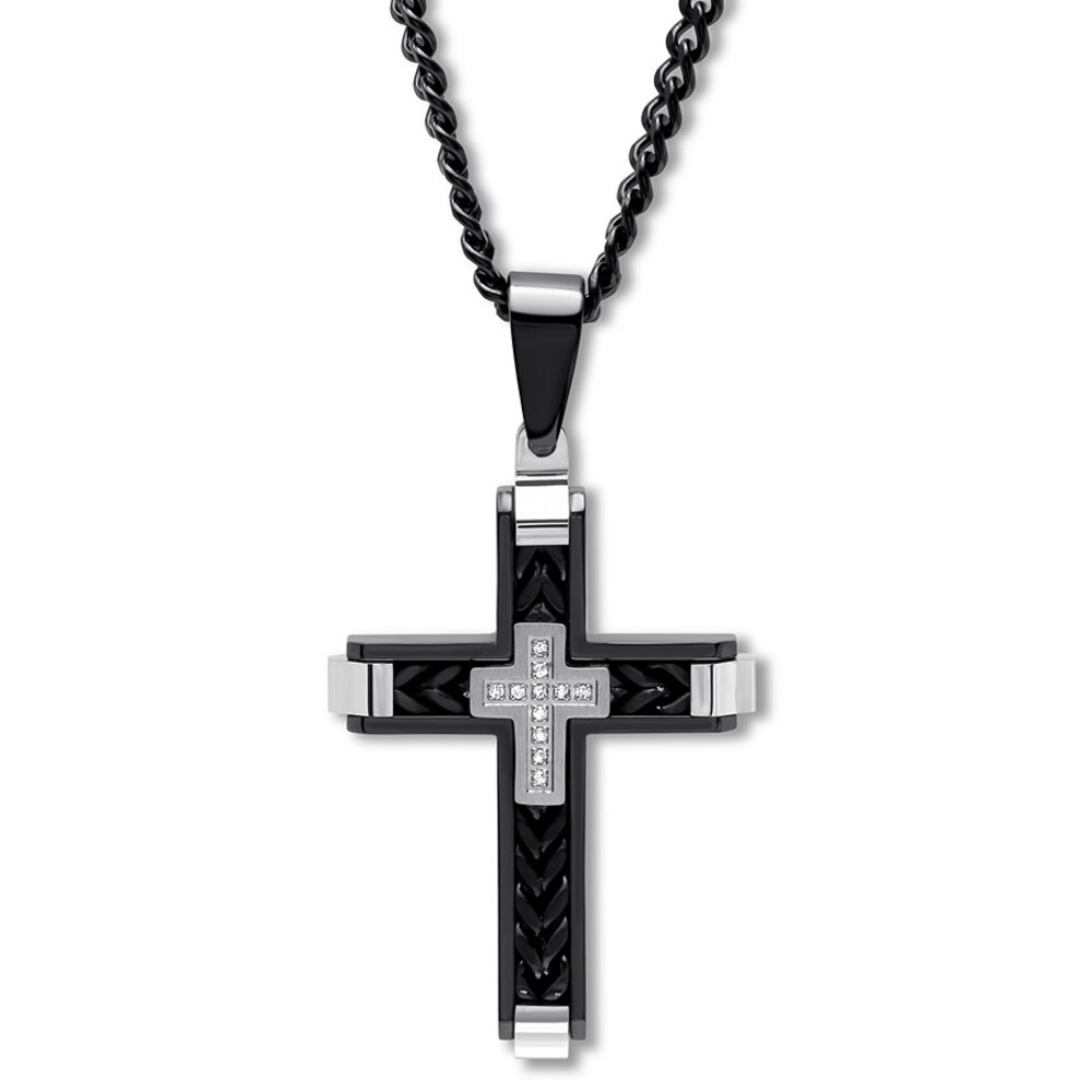 Diamond Cross Necklace 1/15 ct tw Stainless Steel 24" DtgjyWRp Diamond Cross Necklace 1/15 ct tw Stainless Steel 24" DtgjyWRp