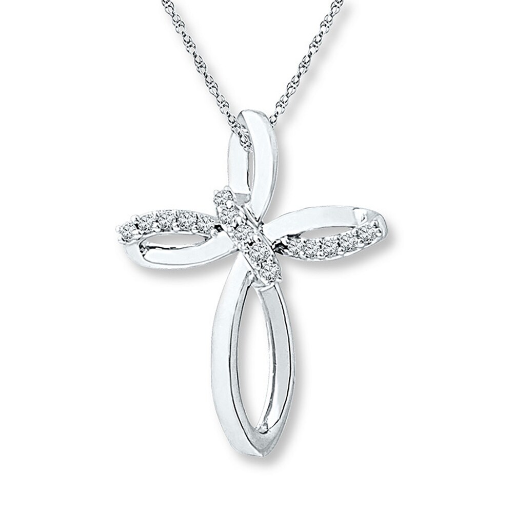 Diamond Cross Necklace 1/10 ct tw Round-cut 10K White Gold EfJ2YDJA Diamond Cross Necklace 1/10 ct tw Round-cut 10K White Gold EfJ2YDJA