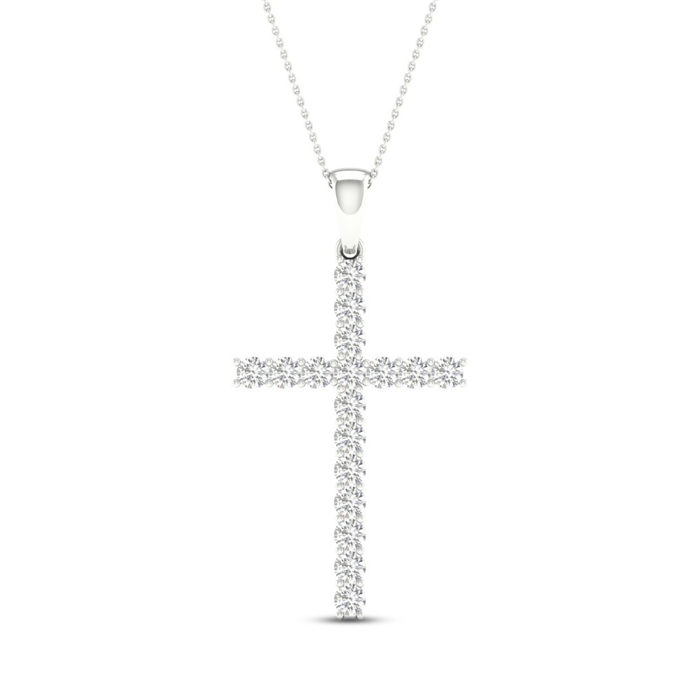 Lab-Created Diamond Cross Necklace 1 ct tw Round 14K White Gold Eoga2Io0