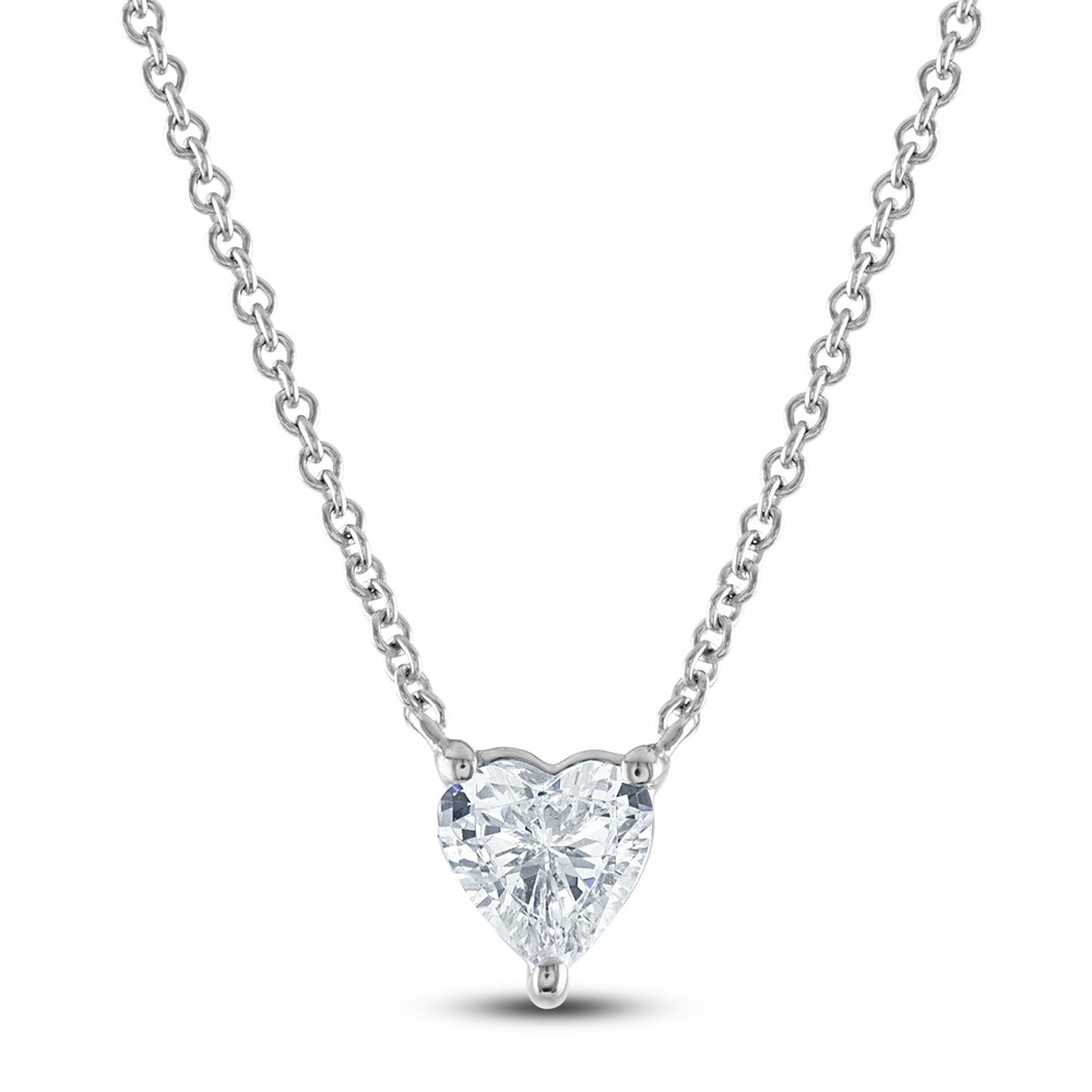 Lab-Created Diamond Solitaire Pendant Necklace 1/2 ct tw Heart-Cut 14K White Gold (F/SI2) 18" FA95pNIs