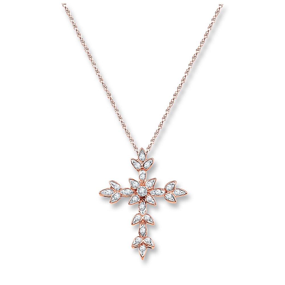Diamond Cross Necklace 1/8 ct tw Round-cut 10K Rose Gold FJfXCoMo Diamond Cross Necklace 1/8 ct tw Round-cut 10K Rose Gold FJfXCoMo