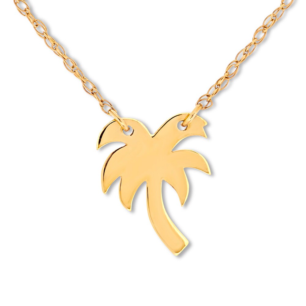 Palm Tree Necklace 14K Yellow Gold 16" Adjustable FNCAuwPp Palm Tree Necklace 14K Yellow Gold 16" Adjustable FNCAuwPp