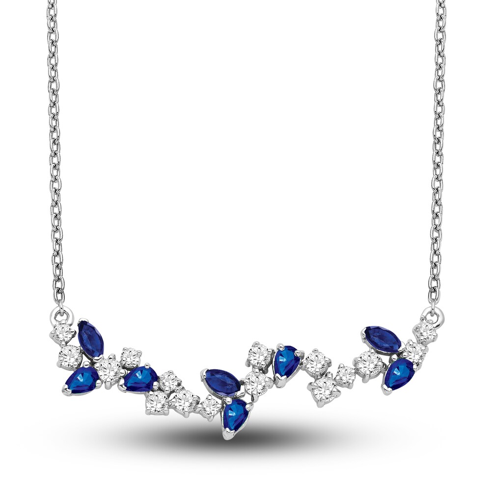 Natural Blue Sapphire Necklace 3/8 ct tw Diamonds 14K White Gold 18" FtKClMbE Natural Blue Sapphire Necklace 3/8 ct tw Diamonds 14K White Gold 18" FtKClMbE
