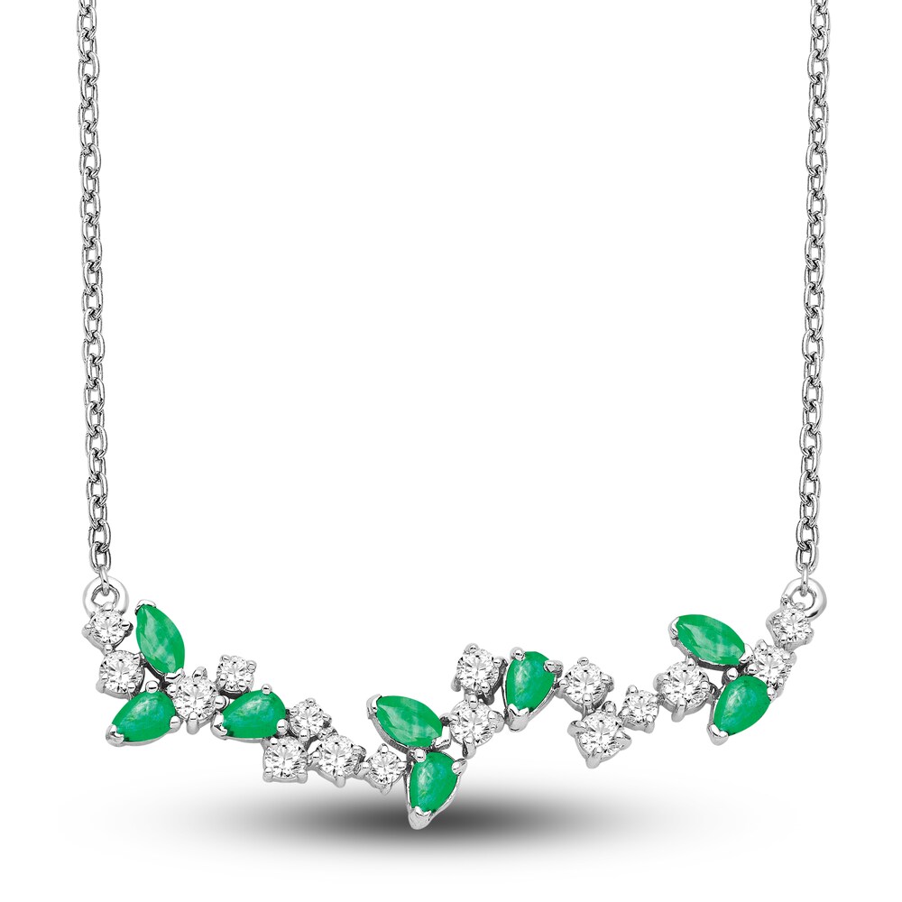 Natural Emerald Necklace 1/3 ct tw Diamonds 14K White Gold 18" GVRfEm4f Natural Emerald Necklace 1/3 ct tw Diamonds 14K White Gold 18" GVRfEm4f
